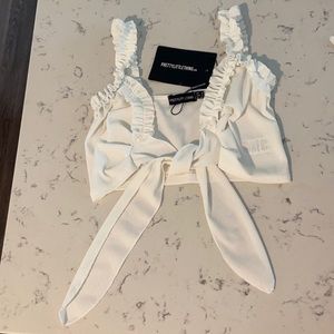 White tie front ruched detailing top from Pretty Little Thing